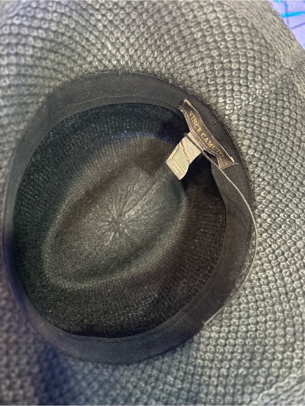 Vince Camuto Black Woven Sun Hat with Gold Logo Accent & adjustable band - Picture 5 of 7